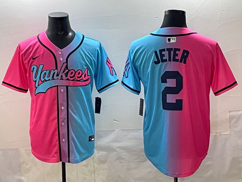 Men New York Yankees #2 Jeter Blue pink Game 2025 Nike MLB Jersey style 001